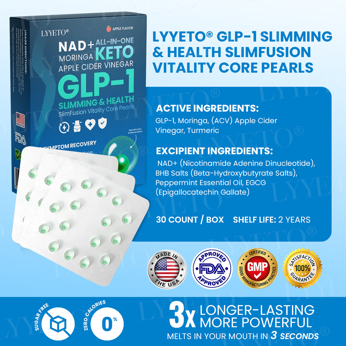 Lyyeto® GLP-1 Slimming & Health SlimFusion Vitality Core Pearls - NAD+ Moringa & ACV🔹XII